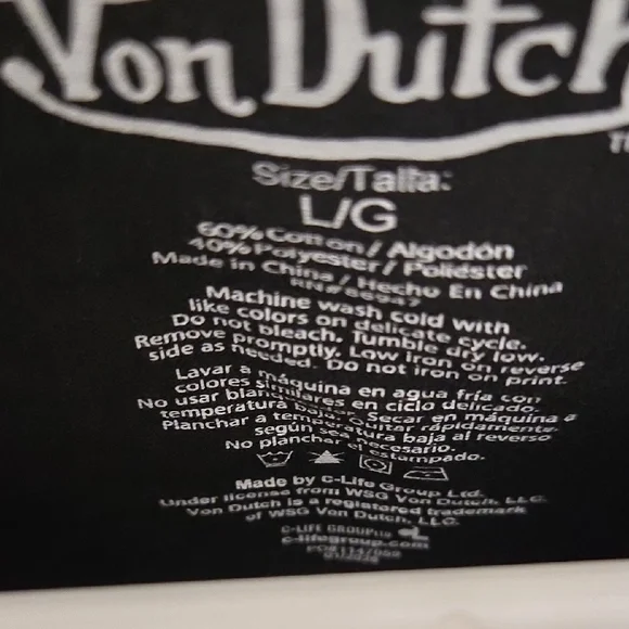 Von Dutch Charcoal Tee with Silver Logo Unicex Size L NWT - Picture 3 of 3